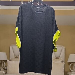 Misook Black Knit Tunic with Neon Green Accents